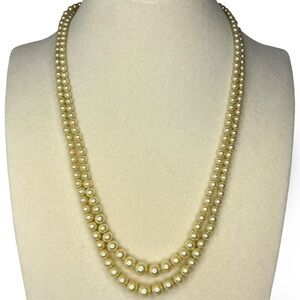 Vintage Double Strand Pearl Necklace Sterling Rhinestone Clasp